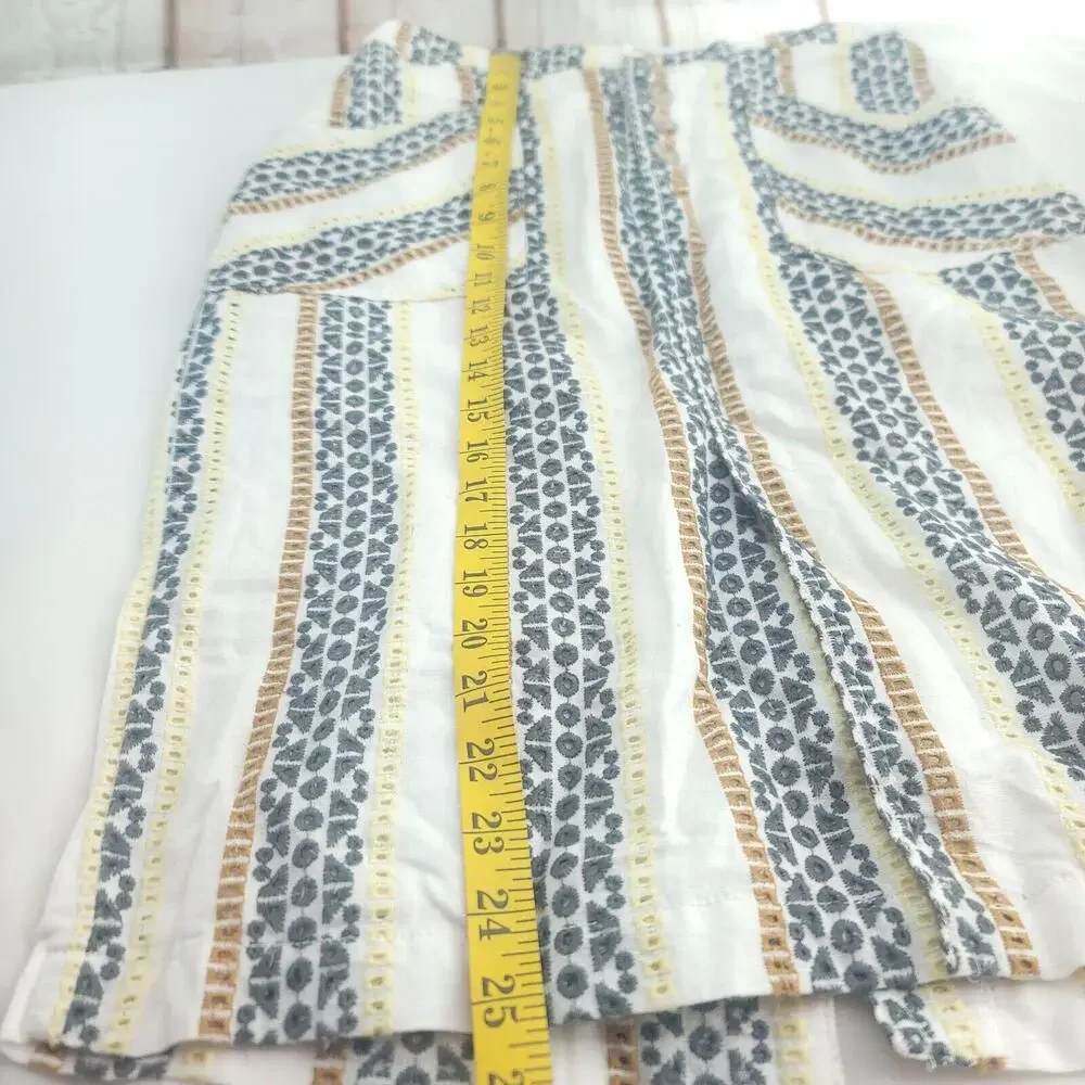 Anthropologie Cream Blue Striped Pockets Buttons Size 4 Pencil Skirt